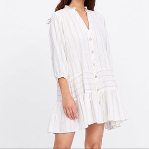 Zara White Striped Button Up Tunic Dress